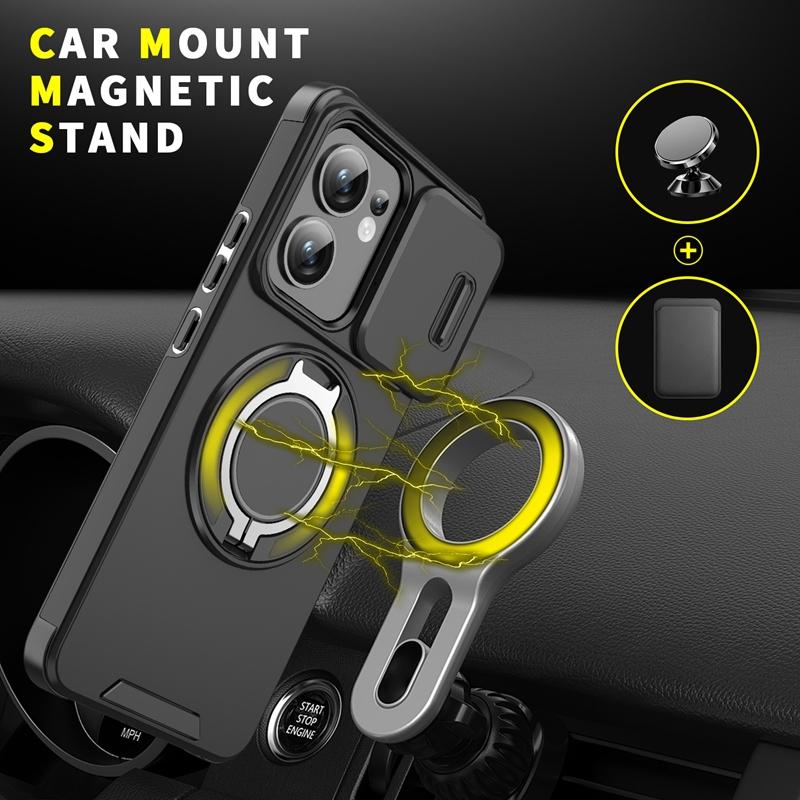 Armor Shockproof Magnetic Ring Stand Holder Case For OPPO Reno 13 13F 13 F Reno13 Pro 5G Slide Lens Protect Cover