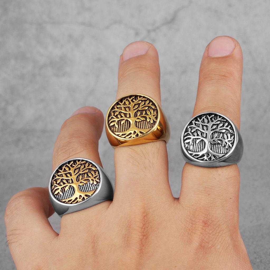 Tree of Life Amulet Stainless Steel Mens Rings Simple Elegant Charm for Male Boyfriend Biker Jewelry Creativity Gift