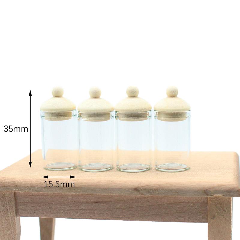 4/10Pcs 1:12 Miniature Glass Bottle Jars Clear Glass Jar Food Storage Dollhouse Kitchen Accessories