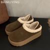 Fur Platform Women Snow Boots Suede Short Plush Designer Casual Flats Cotton Shoes 2025 Trend Warm Cozy Winter Botas De Mujer