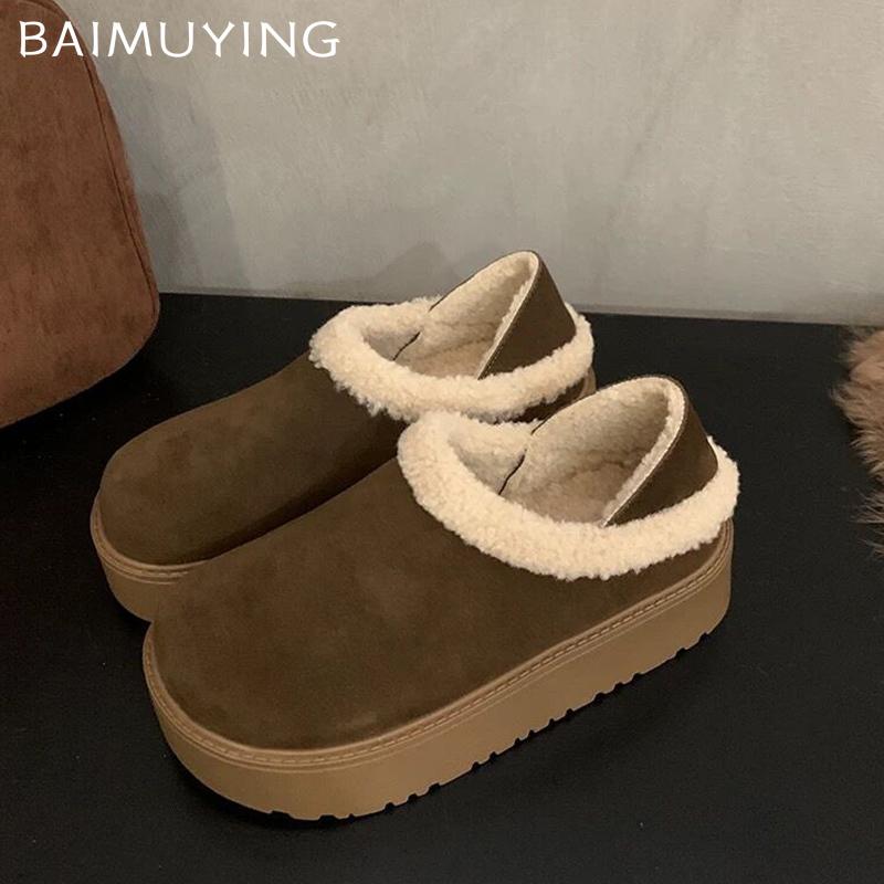 Fur Platform Women Snow Boots Suede Short Plush Designer Casual Flats Cotton Shoes 2025 Trend Warm Cozy Winter Botas De Mujer