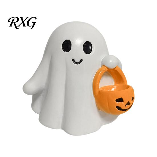 Speelse Spook Bureau-accessoires Halloween Figuurtje, Schattig Hars Beeldje, Creatief Wit Props Vasthoudend Vleermuis/Drank Tafelblad Ornament voor Huisfeest, Trick