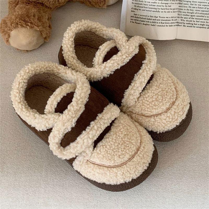 Women's platform cotton slippers winter plush outside wear home flat bottom non-slip warm shoes bag and winter loafers