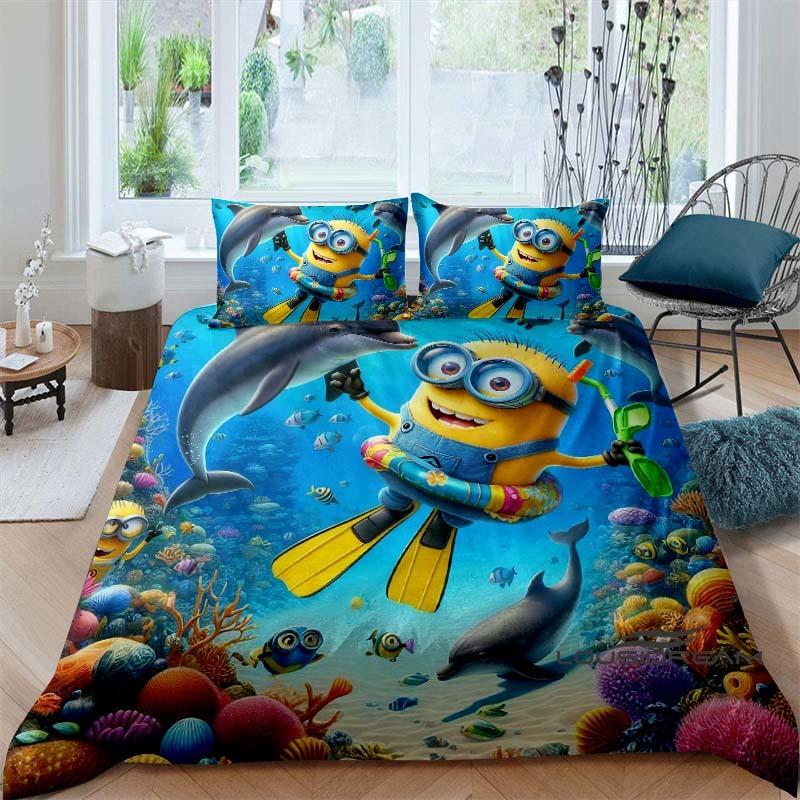 Popular Cartoon Character (Minions) Printed Bedding Set — Duvet Cover Set — Deluxe Gift for Teen Girls, Twin/Single, and Kids