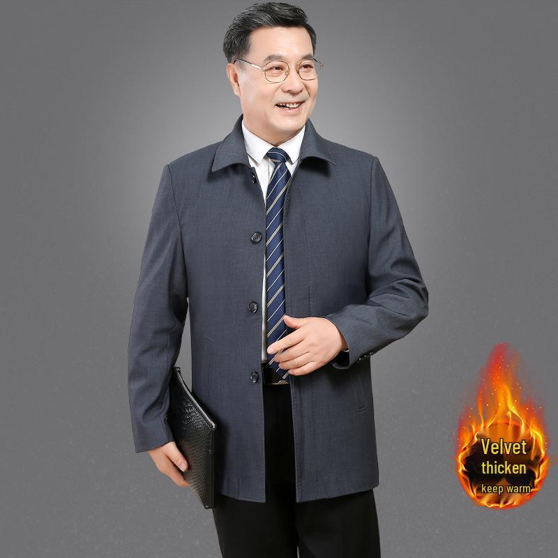 Men's Classic Car Trench Coat - Long Over-the-Knee Turn-Down Collar Outerwear for Middle-Aged and Elderly, Thickened for Spring, Autumn, and Winter.