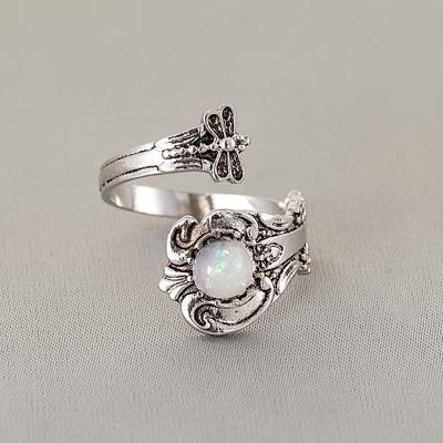 Timeless Moonstone Flower Ring - Vintage Boho Glamour, Adjustable Open Design for Engagement, Wedding & Parties - Ethereal Glimmer, Romantic Jewelry