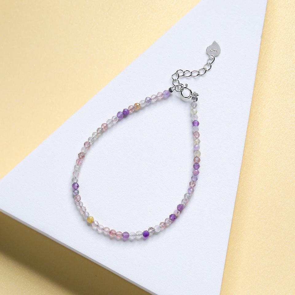 Natural Stone Beads Bracelet on Hand Chain Luxury Jewelry 2MM with 925 Silver Bangle for Women Gift