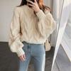 Lantern Sleeves Round Neck Twist Sweater Female Daily Casual Autumn and Winter Korean Version of Loose Thickened Twist Pullover Knitted Sweaters