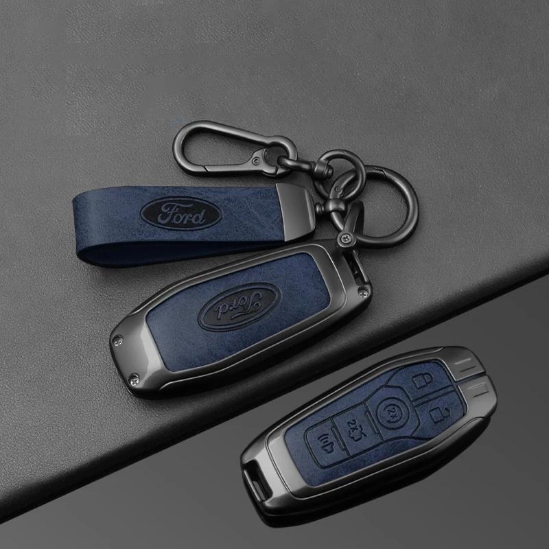 Autoaufkleber Ford Zinklegierung Leder Auto Schlüsselhülle Abdeckung Schutzschale Für Ford Fusion Mondeo Mustang F-150 Explorer Edge 2015
