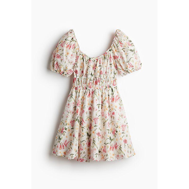 

HM Женская одежда Платье 2025 Осень Новинка Праздничное Пышные рукава Стильное цветочное платье 1280536 White/Florals 165/96(M)