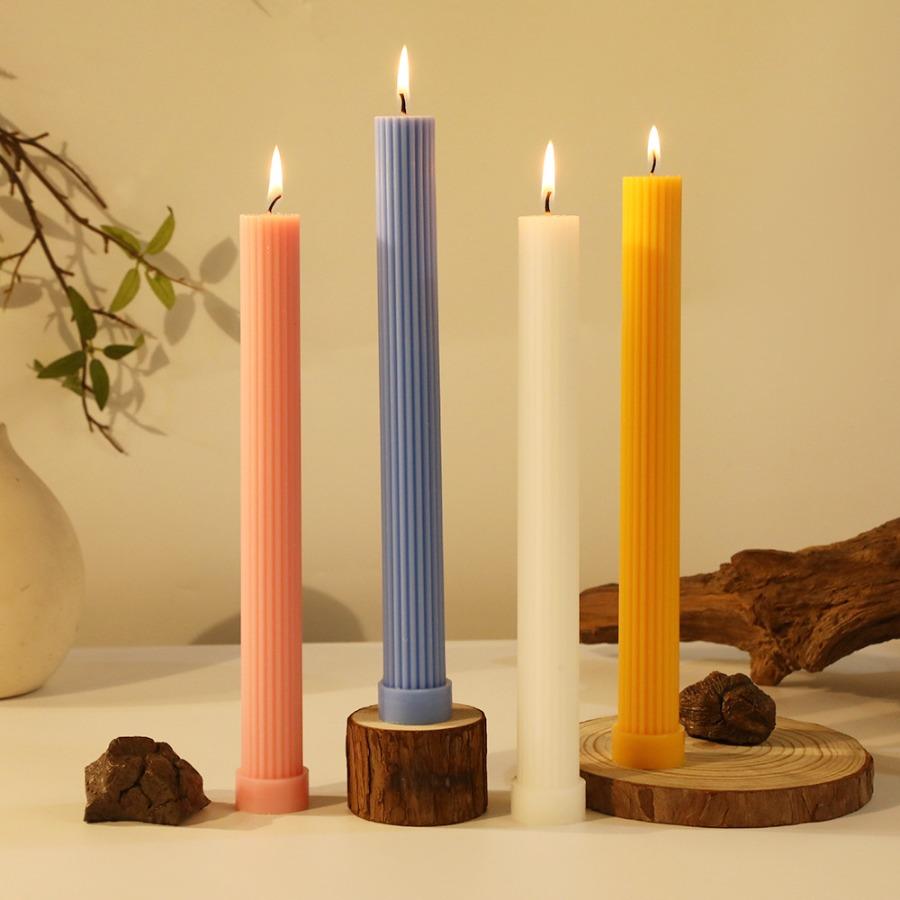 2pc/box, Morandi color long pole candles with base for home party and church decoration, emergency lighting during power outages