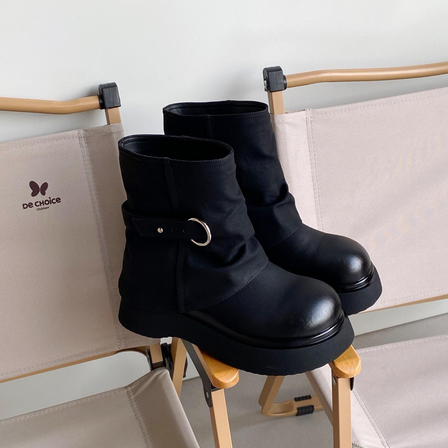 

[Fanfuna] Thick-soled fashion boots, short boots, inner height increase 2025 autumn new women s Korean version of versatile medium boots 40 чёрный