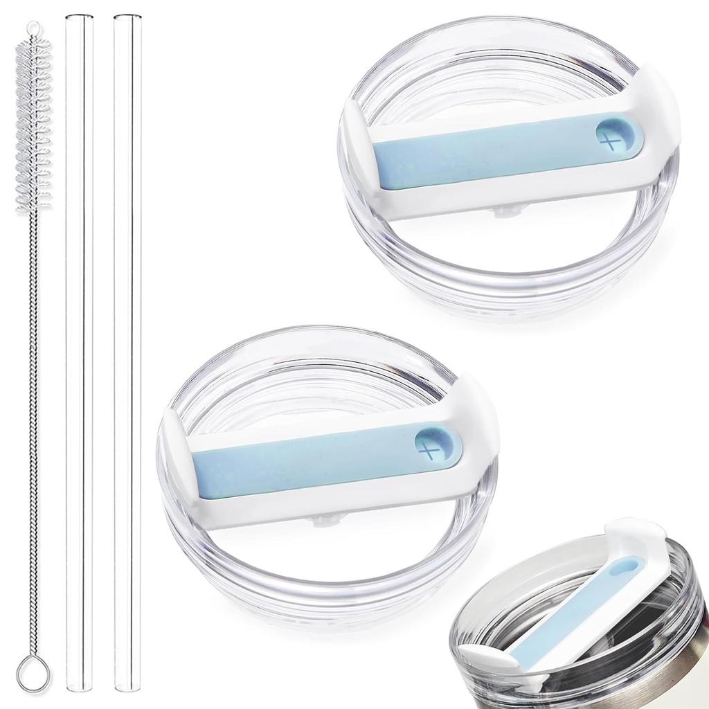 40oz Tumbler Lid Replacement Fit for Stanley Cup, 2 Pack Replacement Tumbler Lids , with 2 Straws and 1 Cleaning Brush