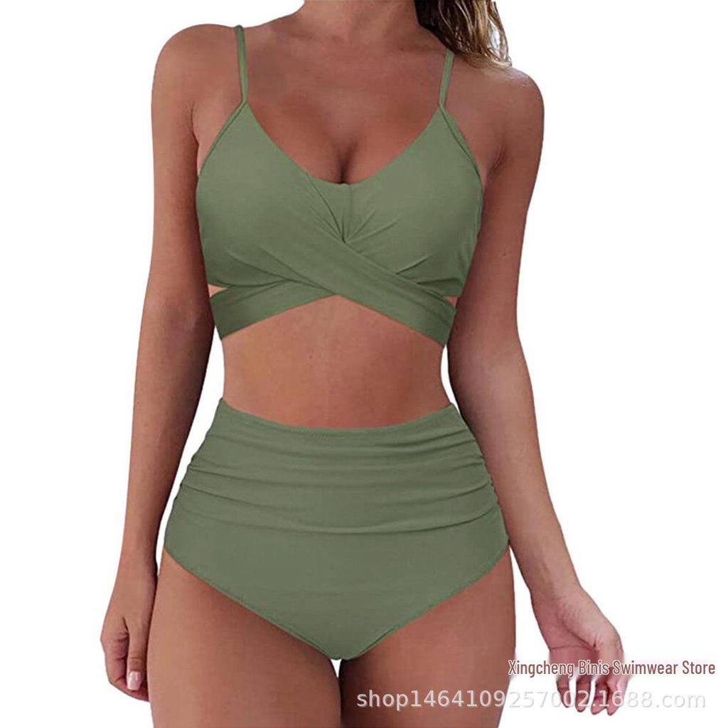 Women's Sexy Leopard Print High Waist Crossover Bikini Swimwear (2022)