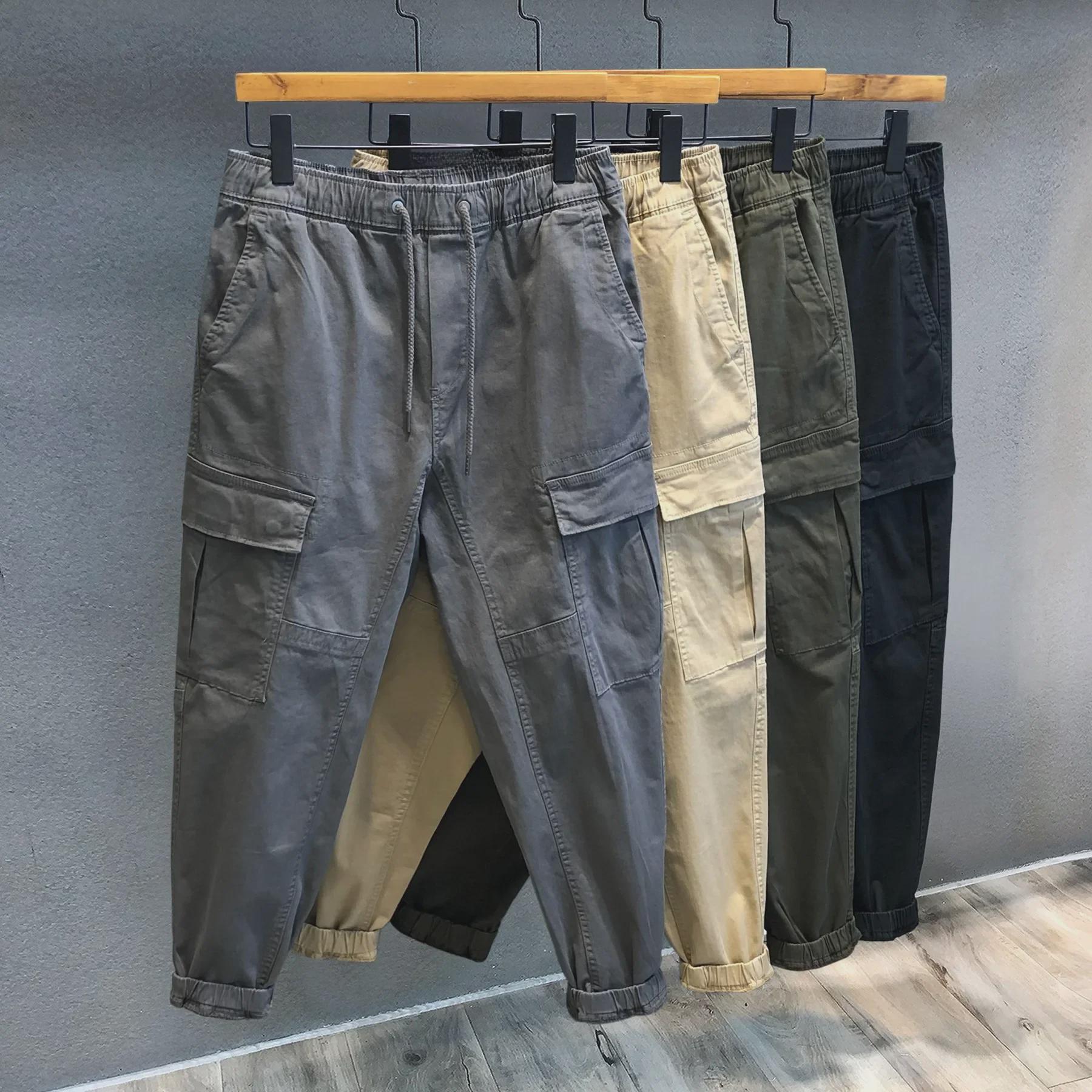 

Мужской повседневный комбинезон цвета хаки из чистого хлопка - американские свободные брюки для весны и осени XXXL темно-серого