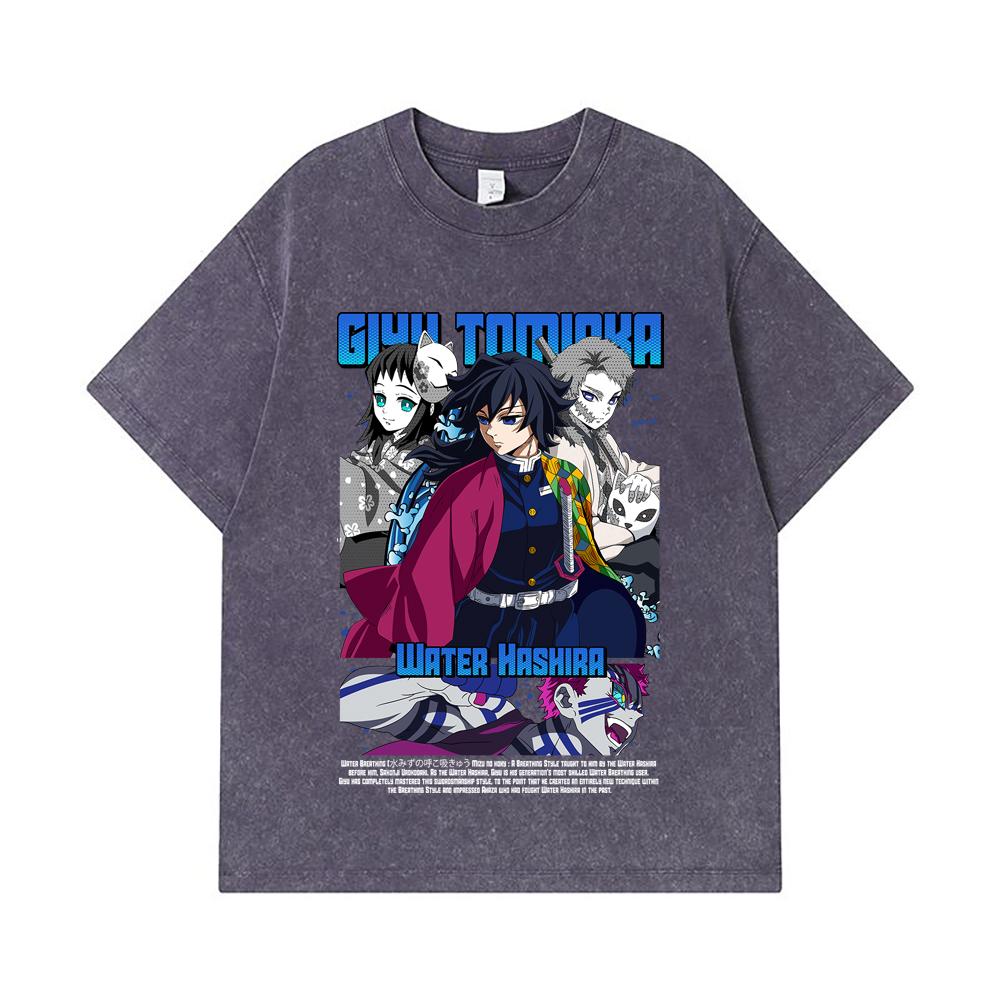 275 GSM Washed T-shirts 100% Cotton Demon Slayer V20 Tomioka Print Unisex Heavy Cotton T Shirt