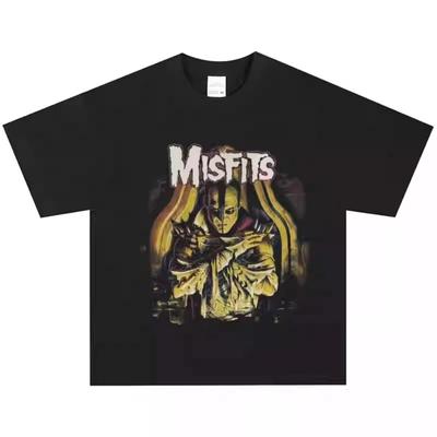 2025 Misfits Band's Rock Metal American Retro T-shirt Is A Heavyweight High Street Trend Short-sleeved Vintage High-quality