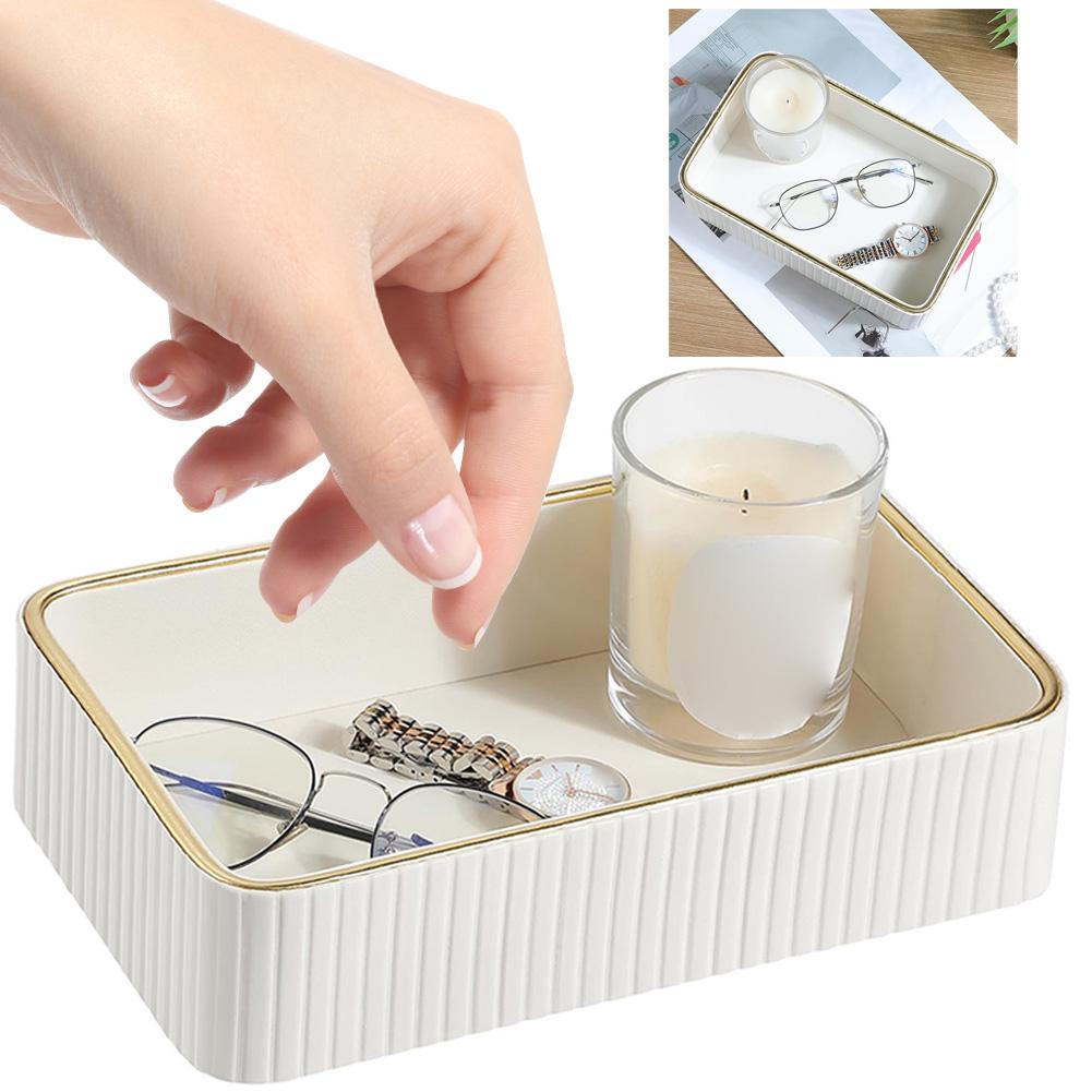 PU Leather Storage Tray Rectangular Jewellery Ring Holder Plate Multi-Function Decorative Vanity Tray for Bathroom Bedroom