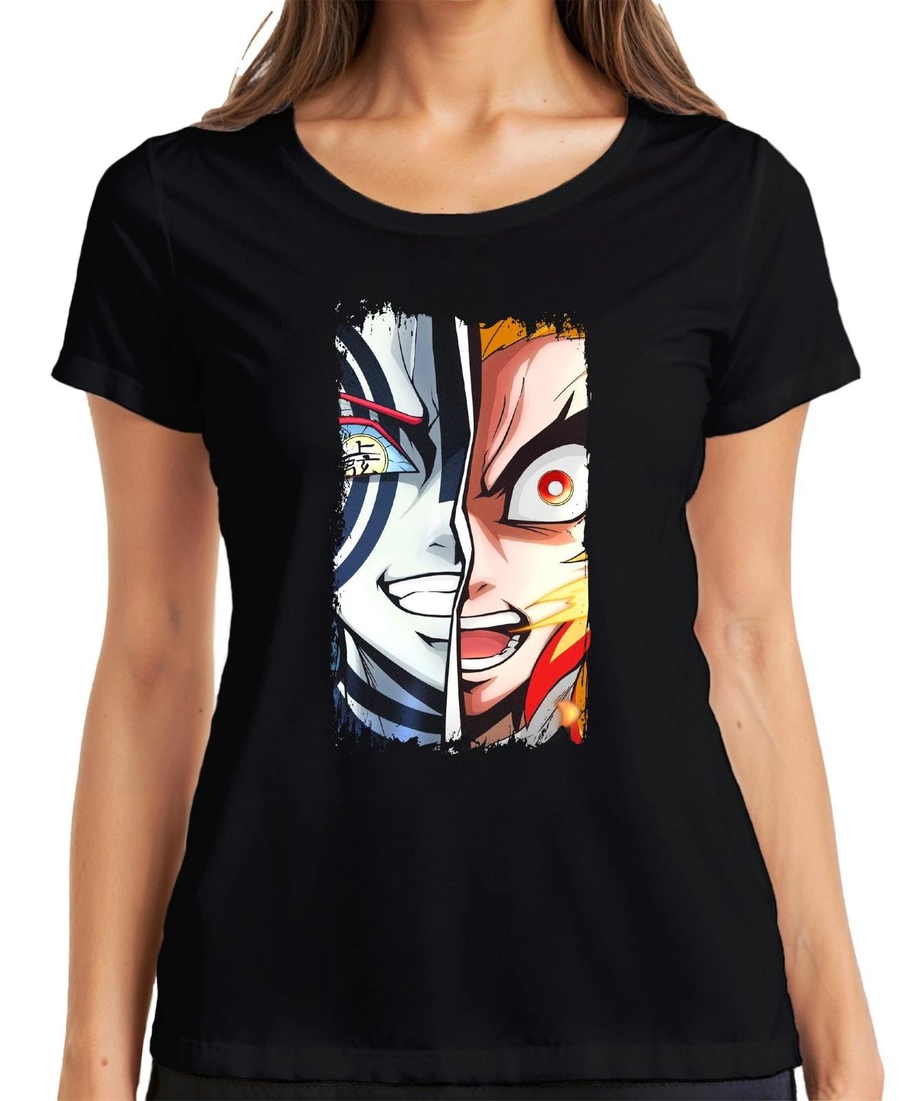 Rengoku Akaza Halbgesicht Feuer Dämon Anime Vintage Anime Manga Damen T-Shirt S