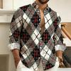New Men's Shirt with Color Blocking Geometric Stripes, Long-Sleeved, Casual, Outdoor, Street Style, Fashionable Top