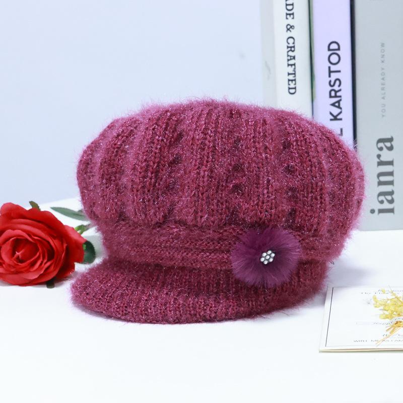 New Middle-aged and Elderly Hats Women's Winter Plush Wool Hats Mother Hats Elderly Hats Knitted Hats Wholesale