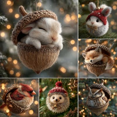 Forest Animal Acorn Ornaments Acrylic Pine Cone Animal Christmas Tree Decoration Rustic Nature-Themed Home Decor for Animal Lovers