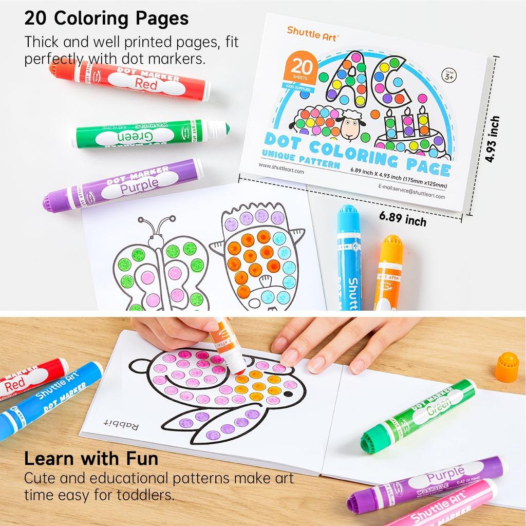 Shuttle Art Dot Marker Color Set Includes Coloring Perfect for Art and A great gift Pens, 40-Color (12ml), Water-Based, Washable, Book, Easy-to-Grip