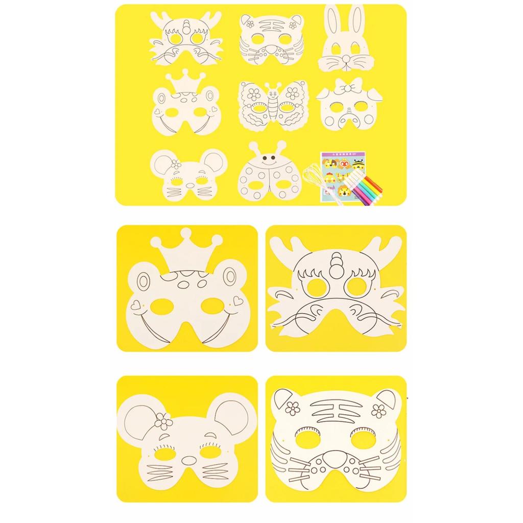 8Pcs Cartoon Animal Painting Masks Diy Color Kindergarten Graffiti Coloring Crafts Toys Children Creative Hand-Painted Fun Toys