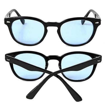 Lunettes de soleil Johnny Depp à monture colorée et verres transparents, tendance, pour hommes et femmes [ALICE ANDERSEN] (Bleu clair/noir)
