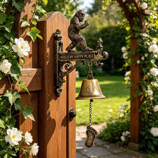 Yousheng Funny Doorbell, This is My Happy Place Rustic Animal Rustic Doorbell Decor, Resin Hanging Wall Bell, for Men Cabin Porch Garden Outdoor Decor