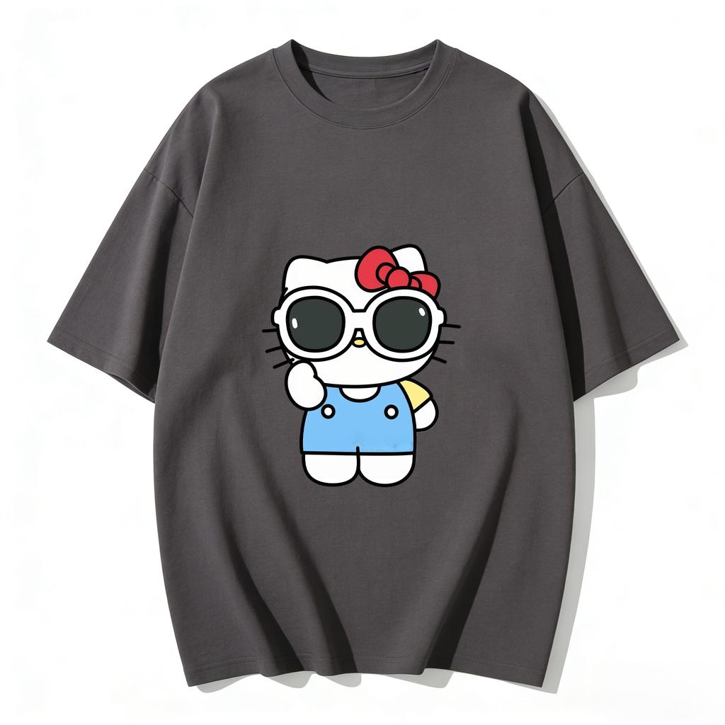 2026 Summer Hello Kitty Cartoon Printed Short Sleeve Pure Cotton Tshirts Womens Family Matching Outfits Harajuku Y2k Tops Tee