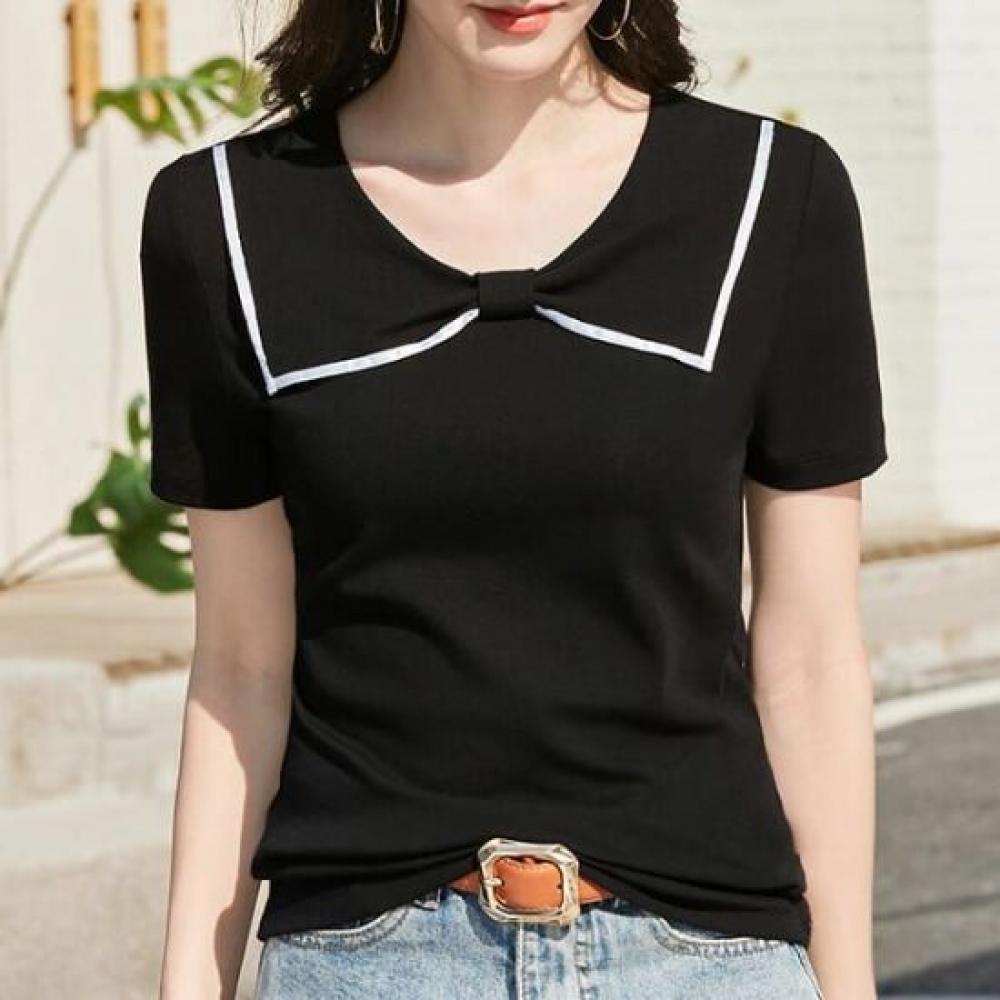 NaVaVa Women Line Color Collar V Neck ShorT sleeVe T shirT nT2720