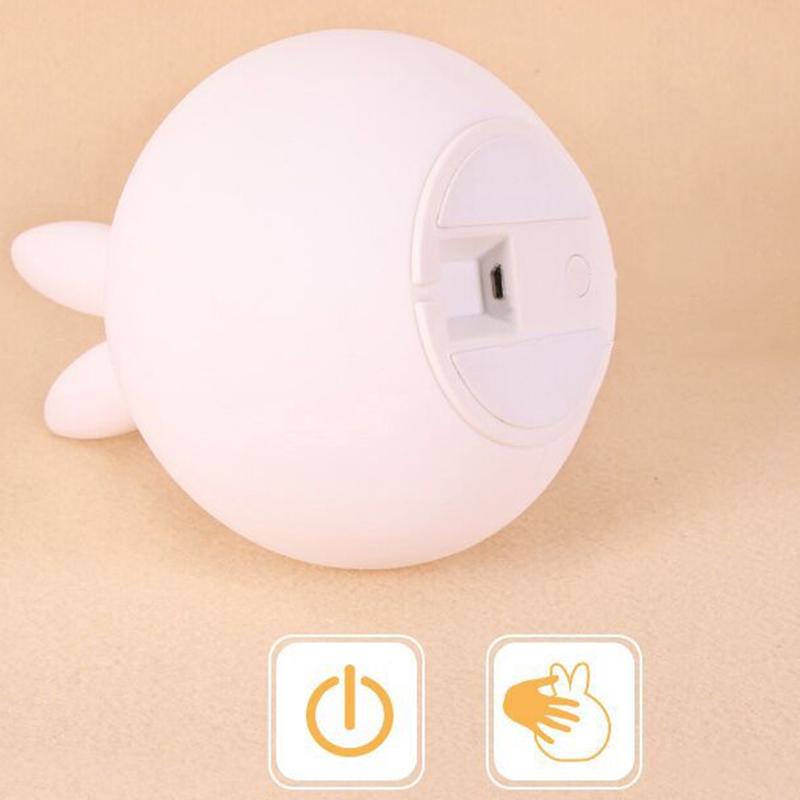 Silicone LED Night Light, Cute Rabbit Nursery Lamp, Tap Control 7-Color Breathing Light for Children, USB Rechargeable