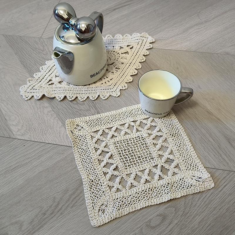 Vintage lace table mat three-dimensional hollow embroidery coaster shooting decoration props absorbent soft cotton home fabric