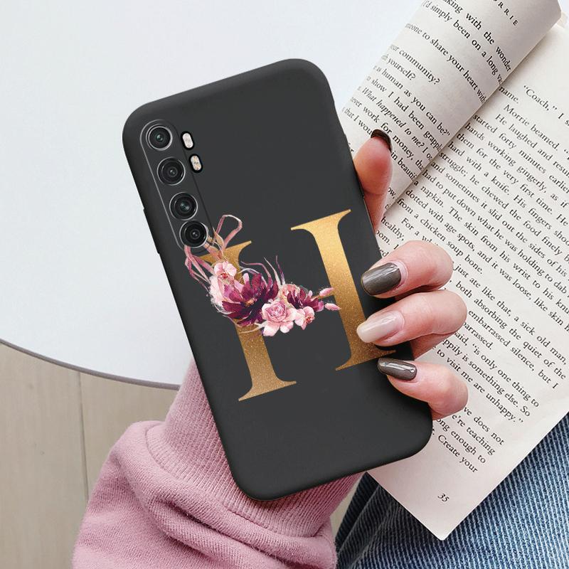 

Letter Case For Xiaomi Mi Note 10 Lite Back Cover Retro Flowers Pink Black Soft TPU Initial Fundas For Xiaomi Note10 Lite Coque Mi Note 10 Lite
