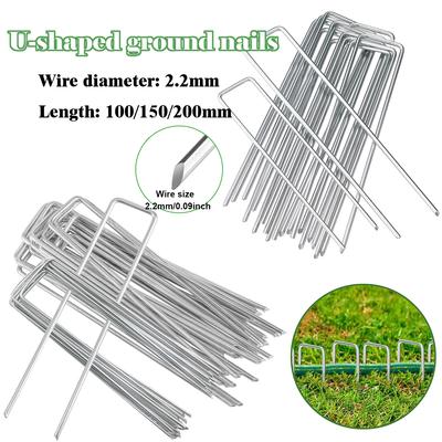 10pcs U-shaped Gardening Nails Fence Piles Turf Pins Galvanized Landscape Nails Fixed Weed Barriers Ground Covering