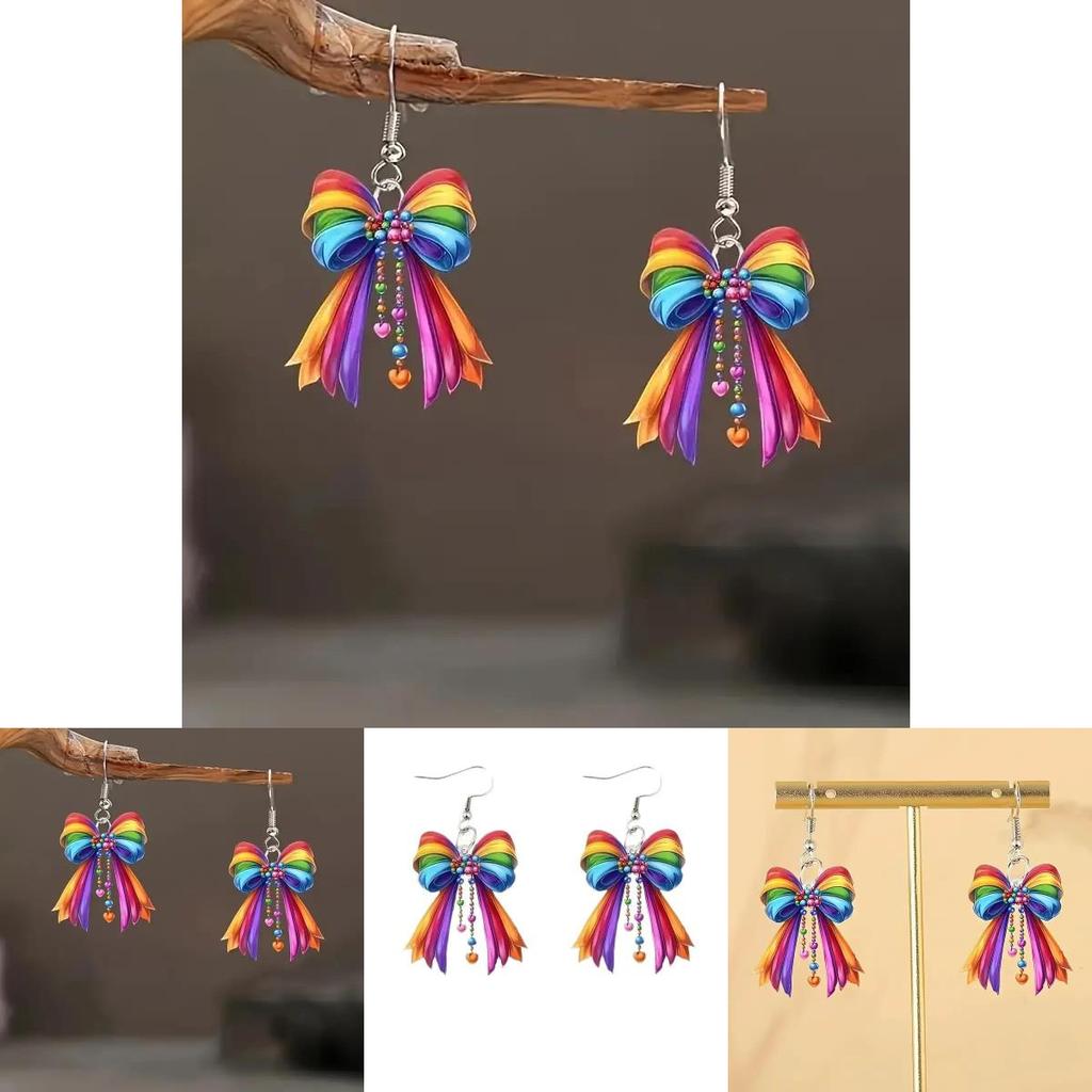 Creative Rainbow Bow Women's Acrylic Earrings For Casual Wear