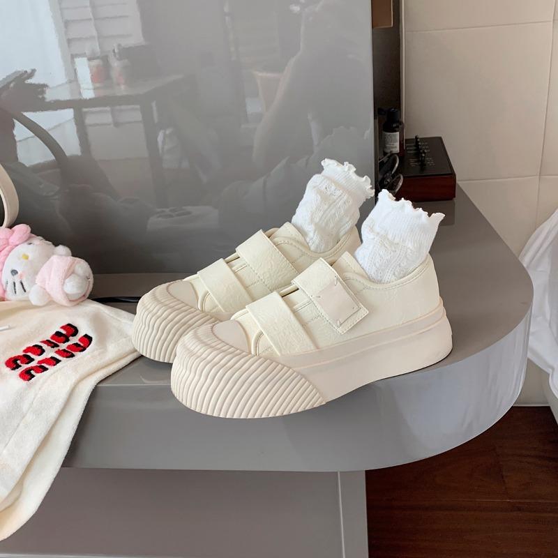 ~ Lazy Velcro Versatile Little White Shoes Round Head Heightening Platform Biscuit Shoes Women's Spring and Autumn