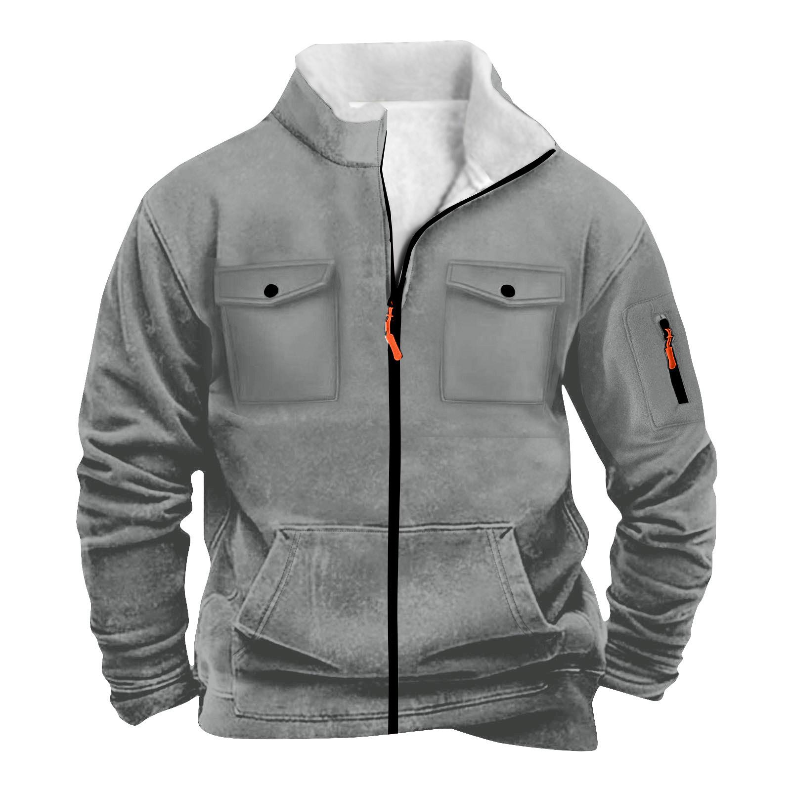 

Мужская однотонная куртка-свитшот на молнии с карманом на молнии, спортивная большого размера, повседневная XXXL