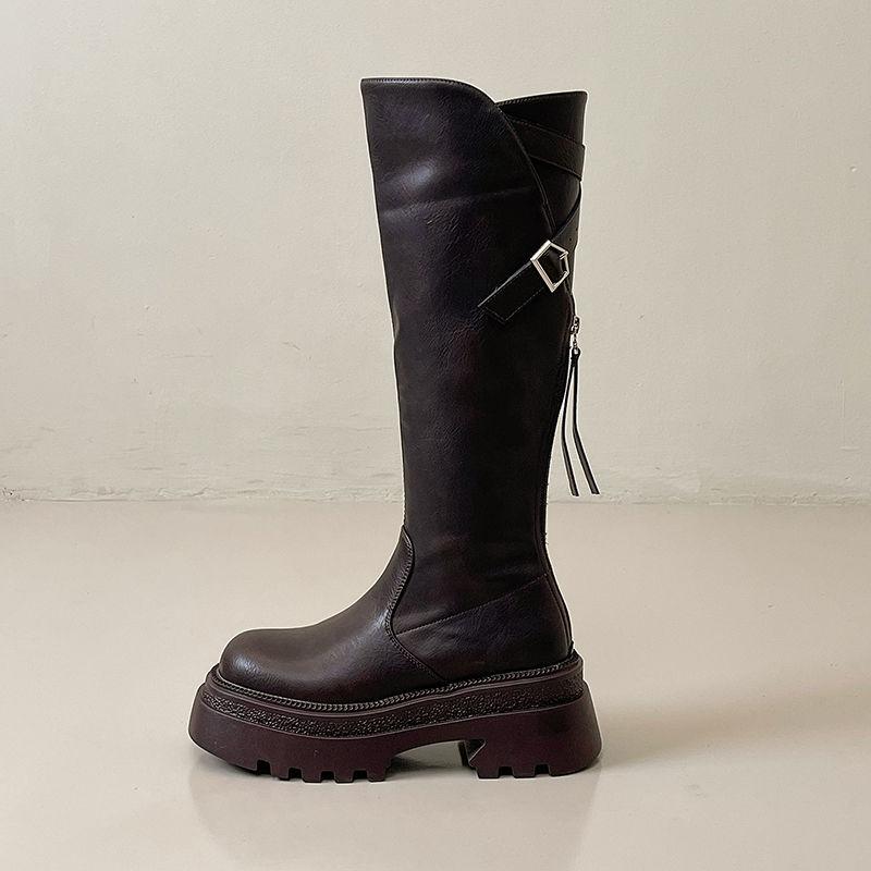 Soft sole not tired feet thick heel round head boots 2024 Internet celebrity new foreign style versatile fried street high value female knight boots