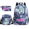 3Pcs/set Anime Cartoon Hatsune Miku Printed Backpack with Shoulder Bag Pencil Case for Teenager Student Boy Girl Large Capacity Waterproof Schoolbag