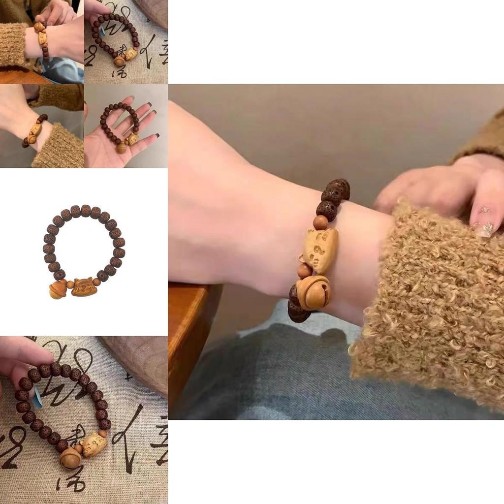 Cat Bell Wooden Bracelet Handmade New Oriental Fashion Trend Womens Jewelry