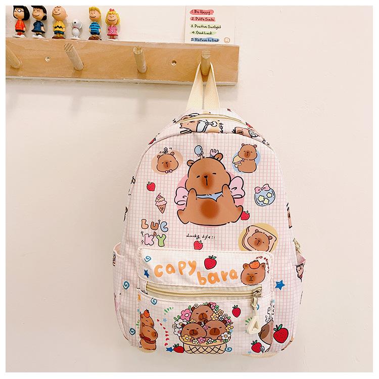 

School BagsKapibara cute cartoon backpack for boys and girls casual versatile trend small бежевий