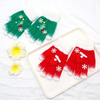 Winter Children's Cute Christmas Knitted Gloves - Warm, Cold-proof, Sweet Girl Five-Finger Design