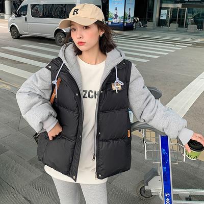 Thickened Sweater Cotton Clothes Women's Autumn New Fashion Splicing Fake Two-piece Coat Loose and Thin Down Cotton-padded Clothes Short