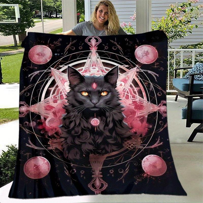 1pc Cat Printing Lightweight Flannel Blanket, Comfortable and Warm Blanket, for Camping Sofa Bed and Couch Office, Gift