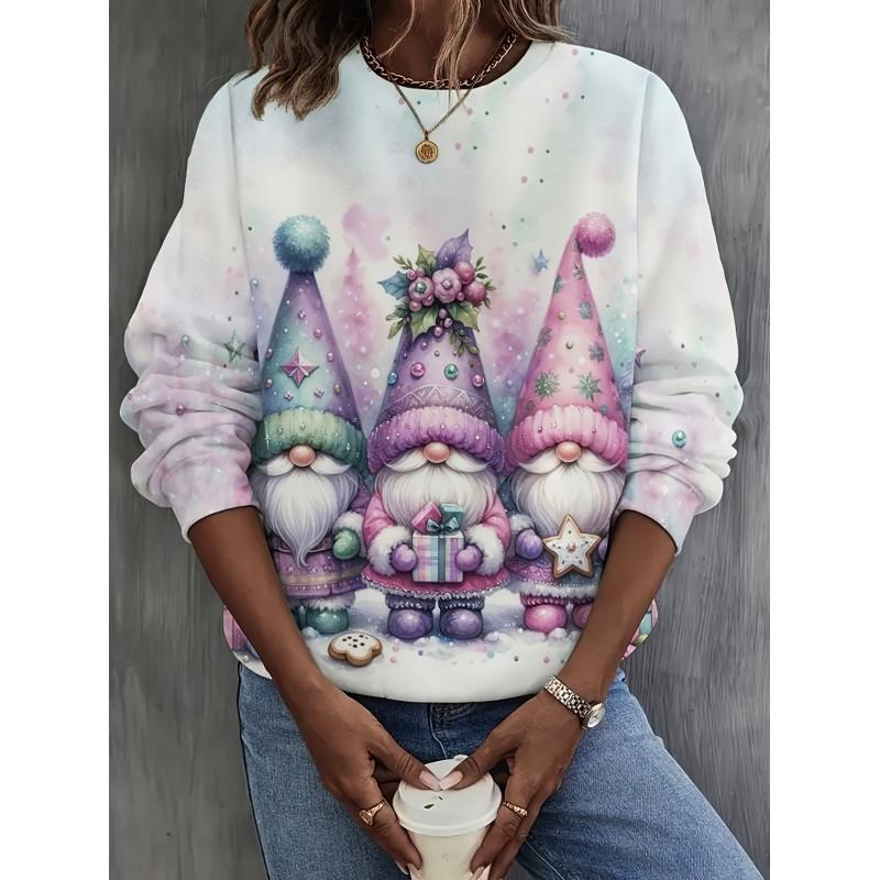 Womens Round Neck Pullover Sweatshirt With 3D Christmas Tree Print Casual Comfort Fit 2025