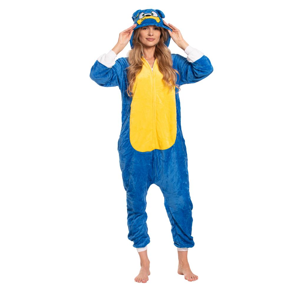 Damen Schlafanzug Overall Kigurumi Onesie Kostüm Sonic Blau 145-155 S