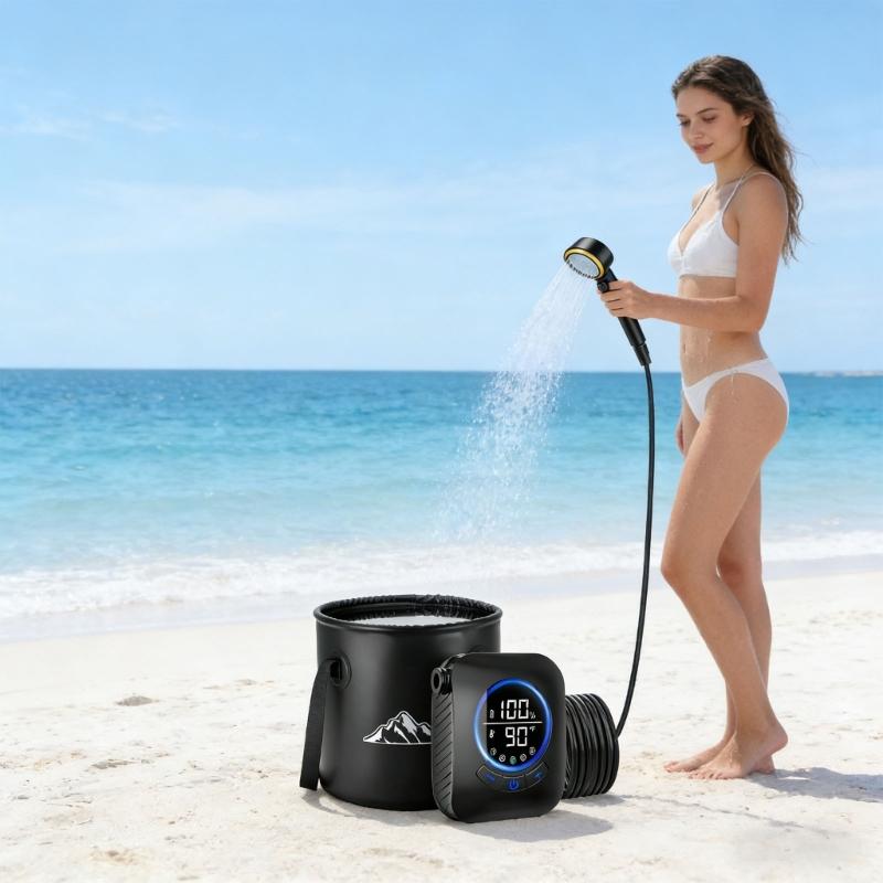 Easy To Carry Outdoor Shower With 20L Water Bag And 5 Stage Rechargeable Battery For Camping Hiking Beach
