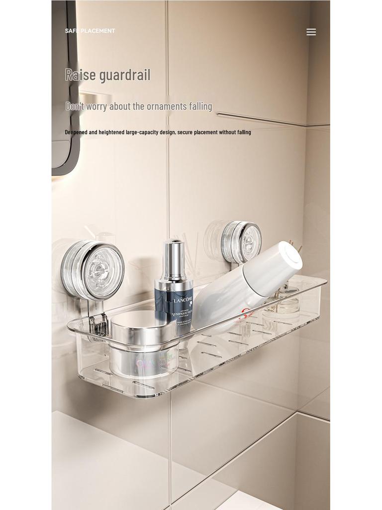 Wall-Mounted Vacuum Suction Cup Bathroom Shelf and Cosmetics Organizer